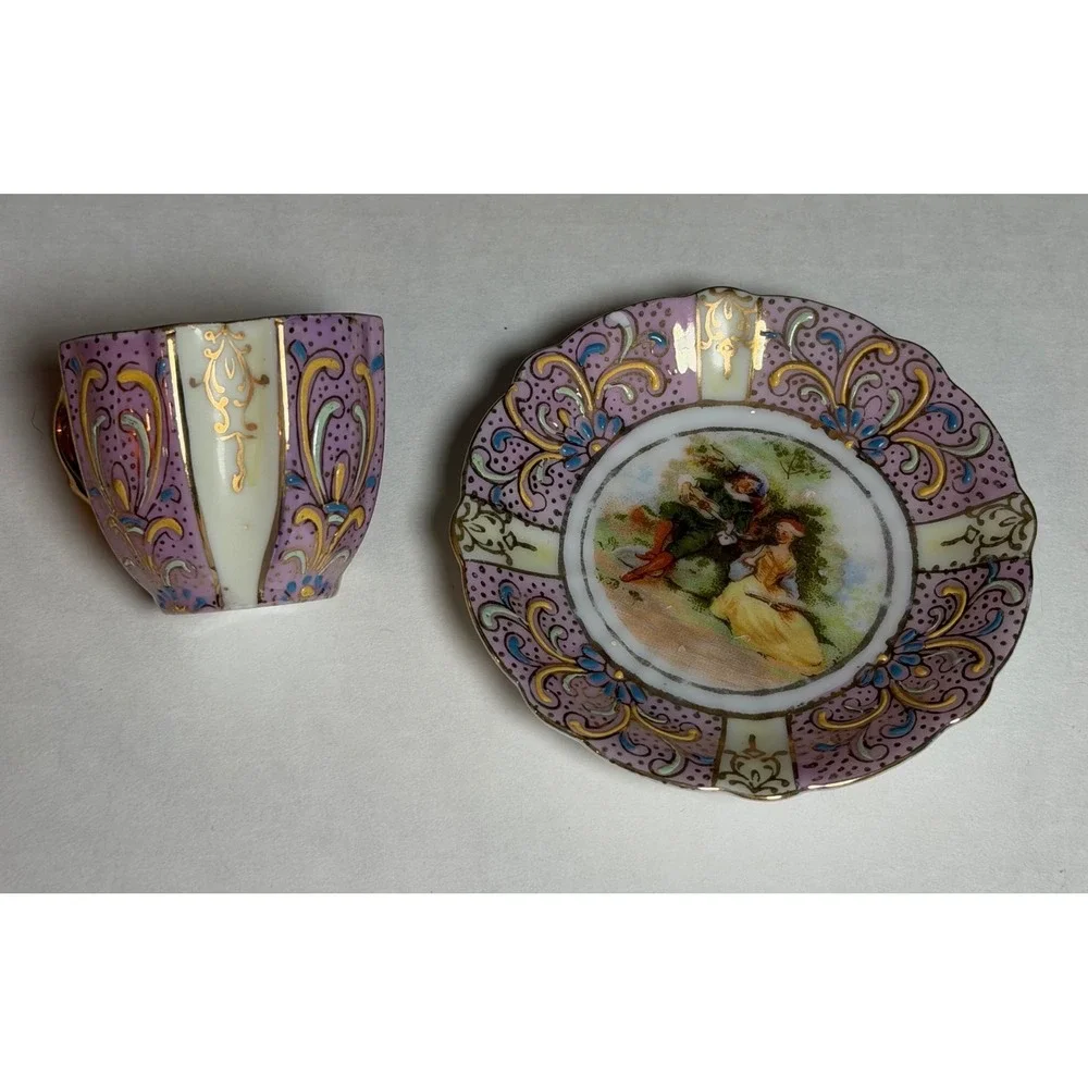 Vintage Lenwile Ardalt #692 Hand Painted Tea Cup and Saucer Japan 1945 Gold Trim